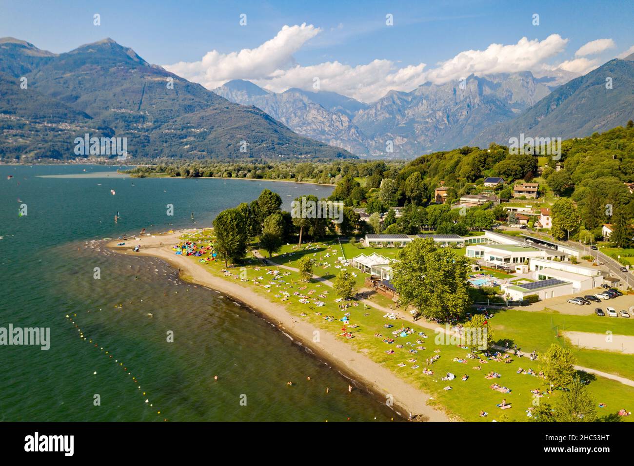 Lago di Como (IT), Lido di Colico, vista aerea Foto Stock