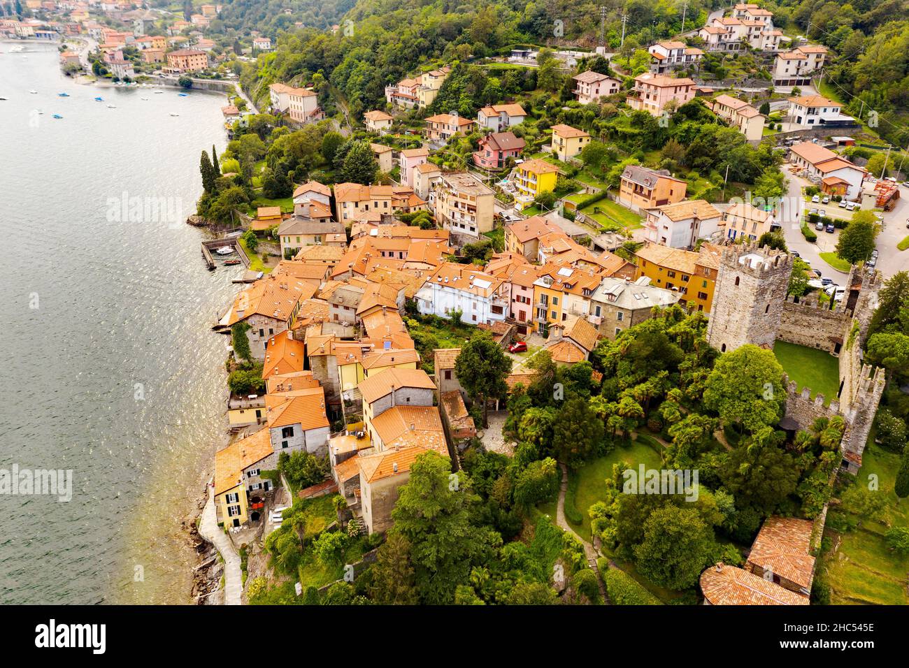 Lago di Como (IT), Santa Maria Rezzonico, vista aerea Foto Stock