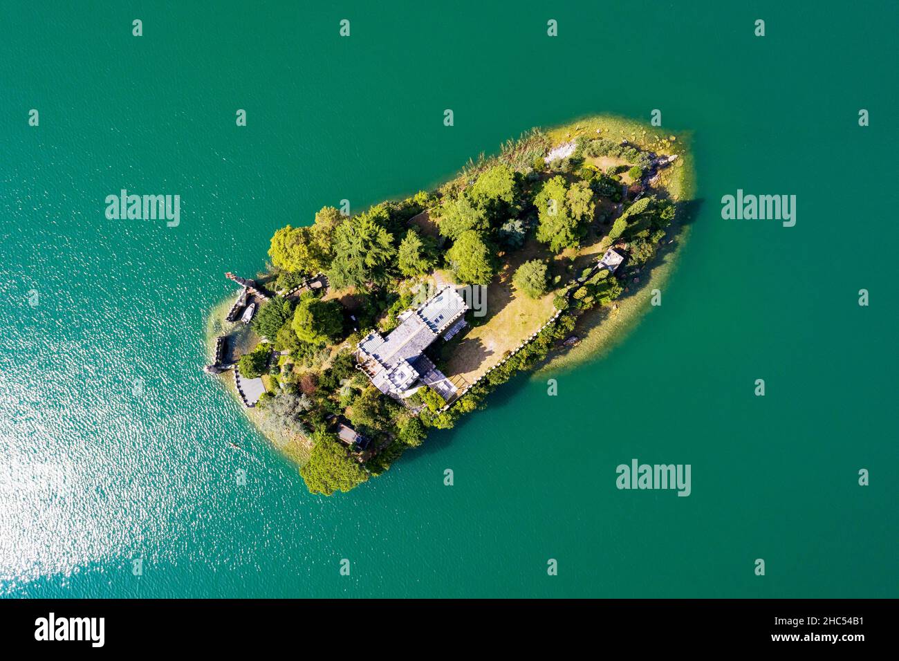 Lago d'Iseo (IT), Isola di Loreto, vista aerea Foto Stock