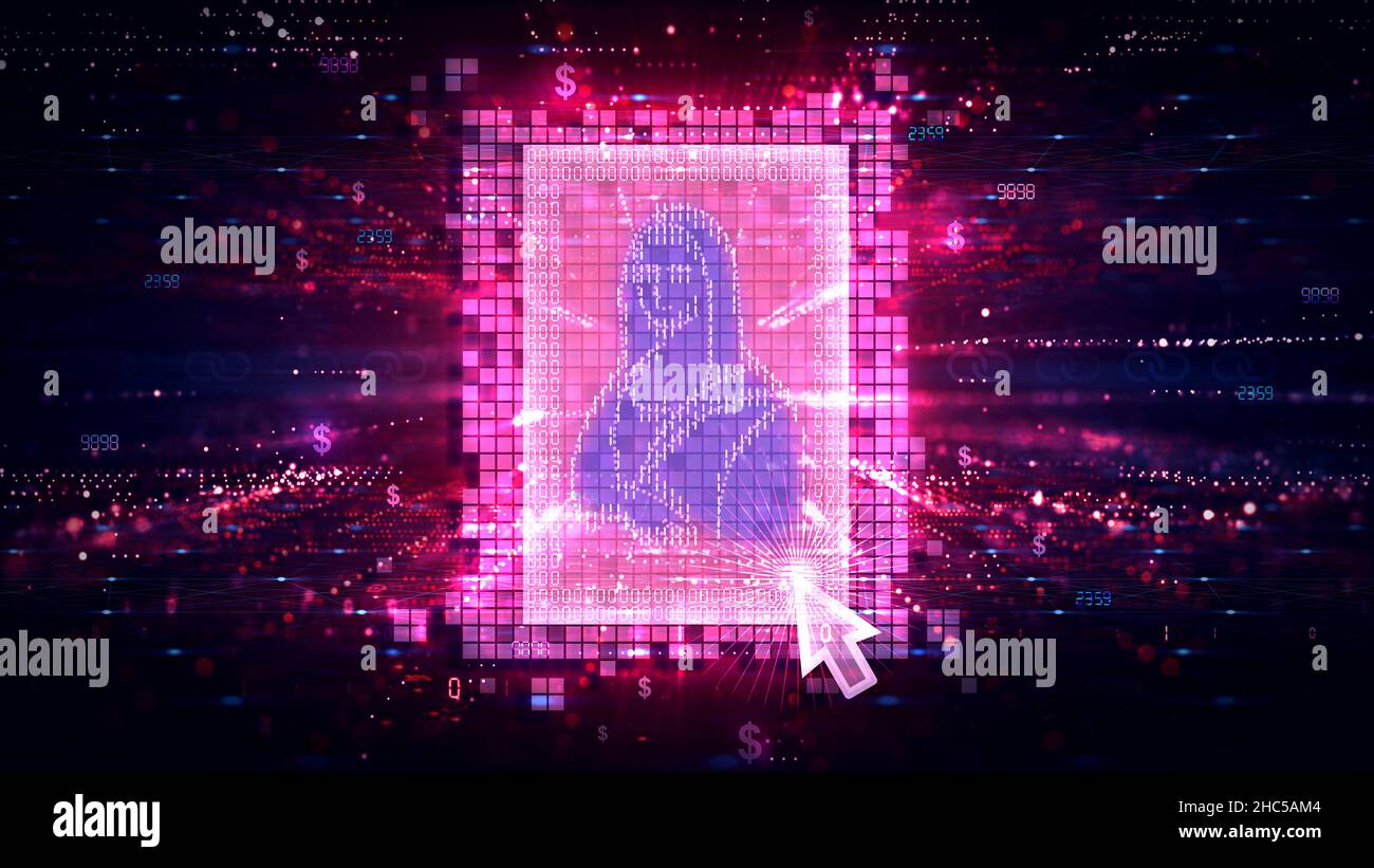 Token non fungibile (Token non-fungibile) - NFT - Digital Art Stored on Digital Ledger (Blockchain) - Illustrazione concettuale Foto Stock