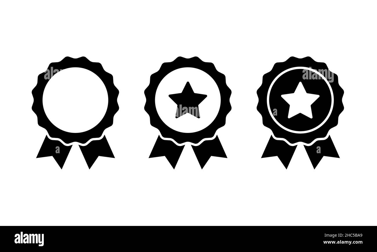 Icone badge, concetto di design Rosette, icone di approvazione su sfondo bianco Illustrazione Vettoriale