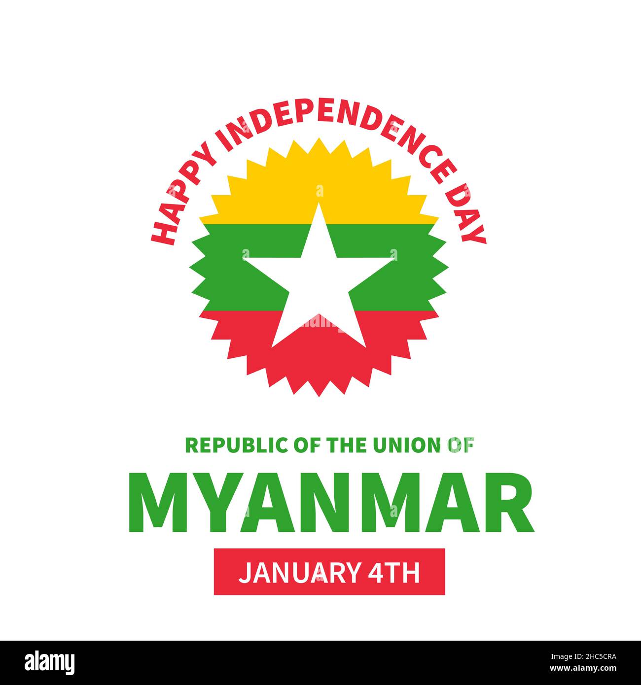Poster tipografico del Myanmar Independence Day. Festa nazionale celebrata il 4 gennaio. Modello vettoriale per banner, biglietti d'auguri, volantini, ecc. Illustrazione Vettoriale