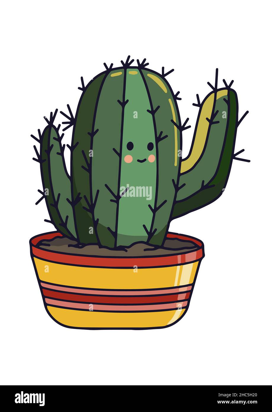 Cartoon Cactus con occhi isolati su sfondo bianco Illustrazione Vettoriale