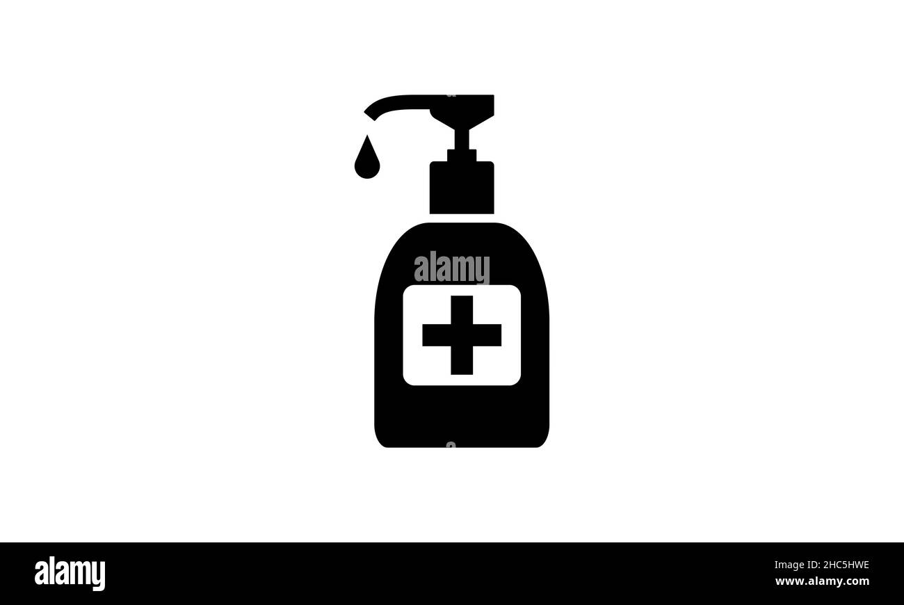 Icona della procedura igienica, prevenzione delle malattie. Disinfettante vettoriale e simbolo di gel di alcool antisettico. Sanità lavarsi le mani con sapone, icona antibatterica Illustrazione Vettoriale