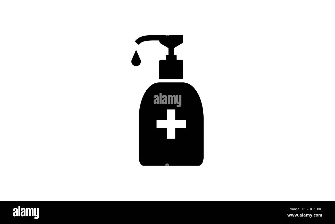 Icona della procedura igienica, prevenzione delle malattie. Disinfettante vettoriale e simbolo di gel di alcool antisettico. Sanità lavarsi le mani con sapone, icona antibatterica Illustrazione Vettoriale