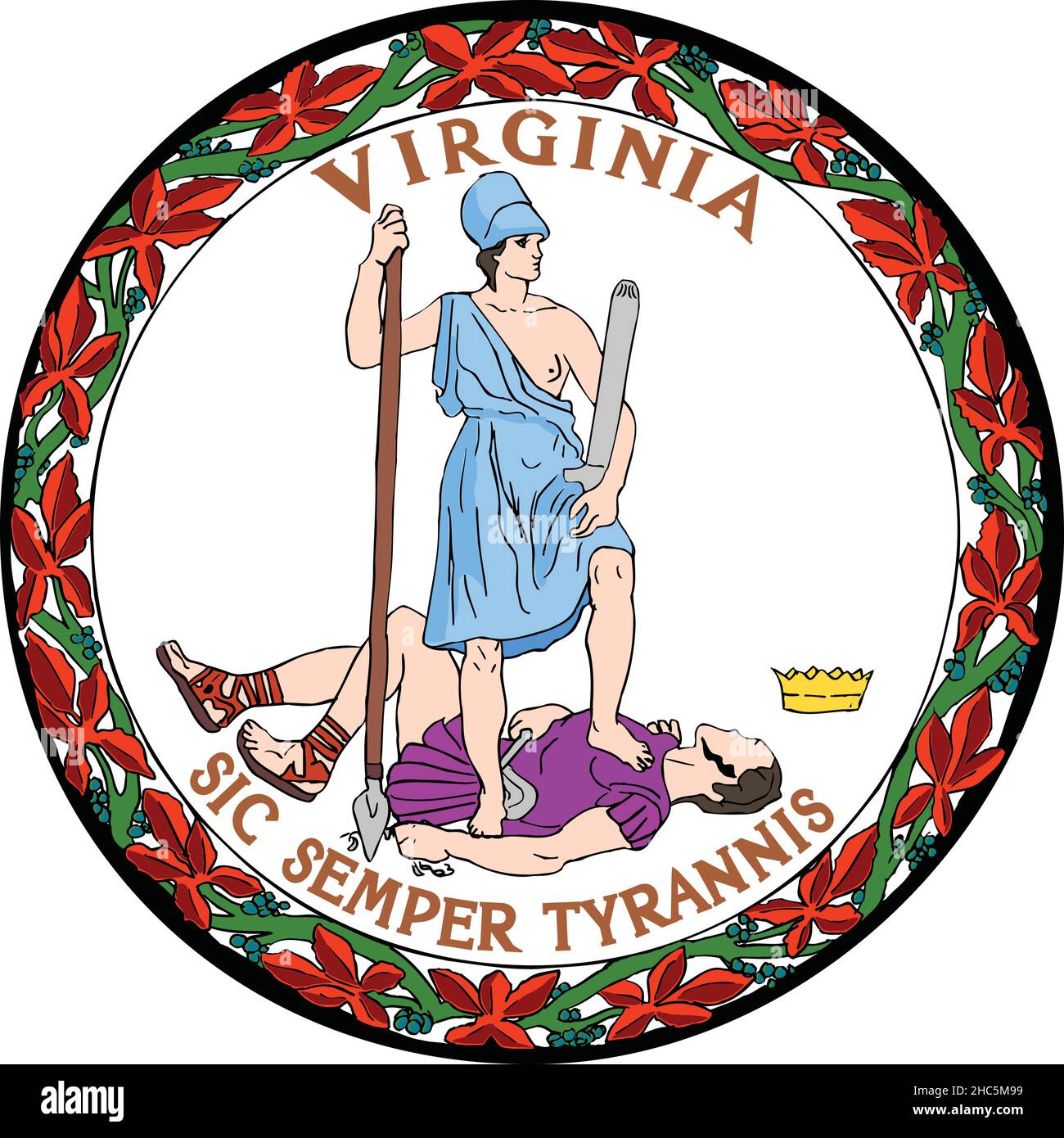 Vettore corrente ufficiale grande sigillo dello Stato federale della Virginia, USA Illustrazione Vettoriale