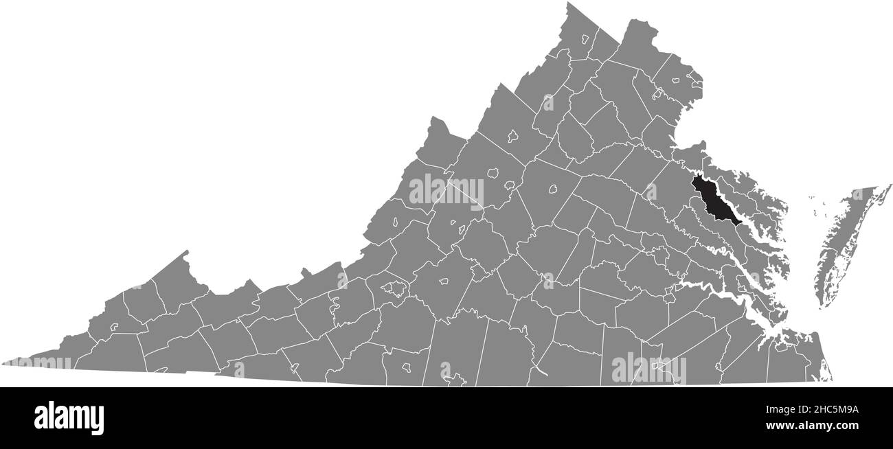 Mappa della località evidenziata in nero della contea di Essex all'interno della mappa amministrativa grigia dello stato federale della Virginia, USA Illustrazione Vettoriale