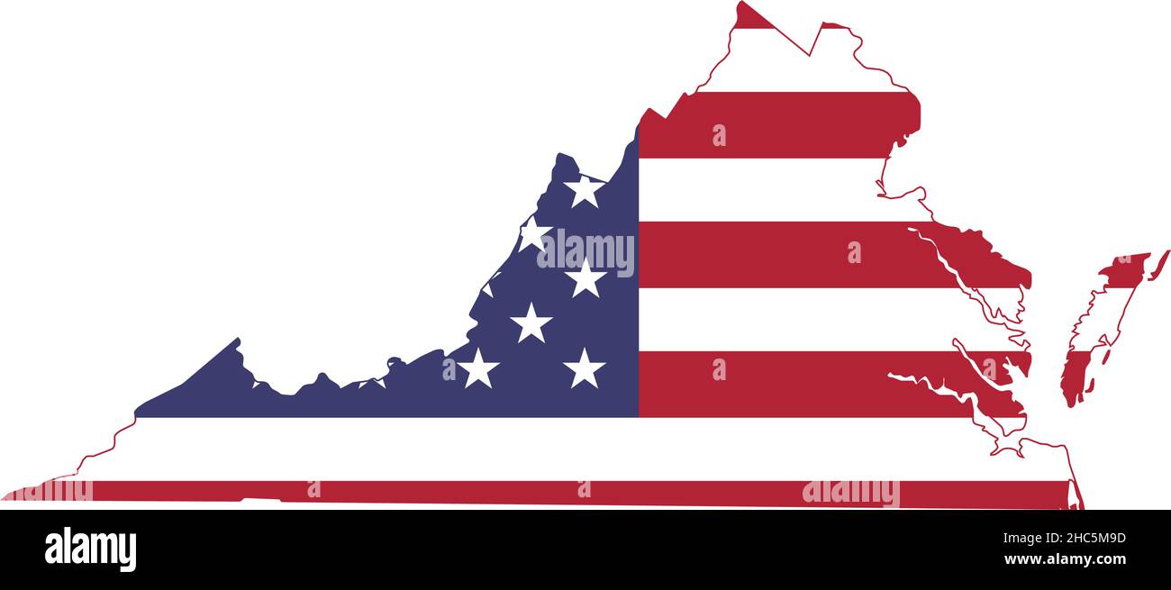 Semplice carta amministrativa piatta della bandiera degli Stati Uniti dello Stato federale della Virginia, Stati Uniti Illustrazione Vettoriale
