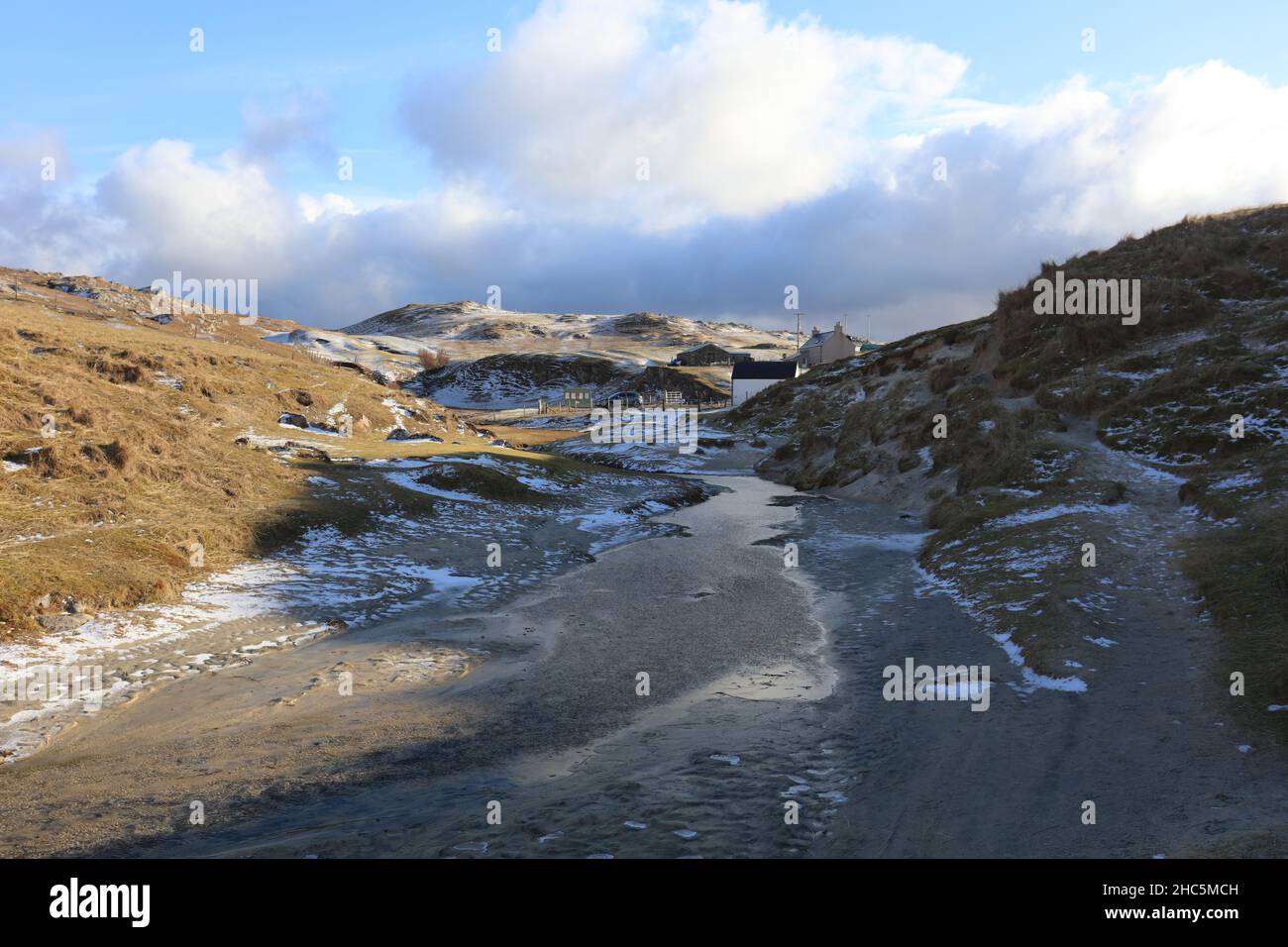 La costa occidentale dell'isola di Harris - aspre promontori e baie sabbiose. Foto Stock