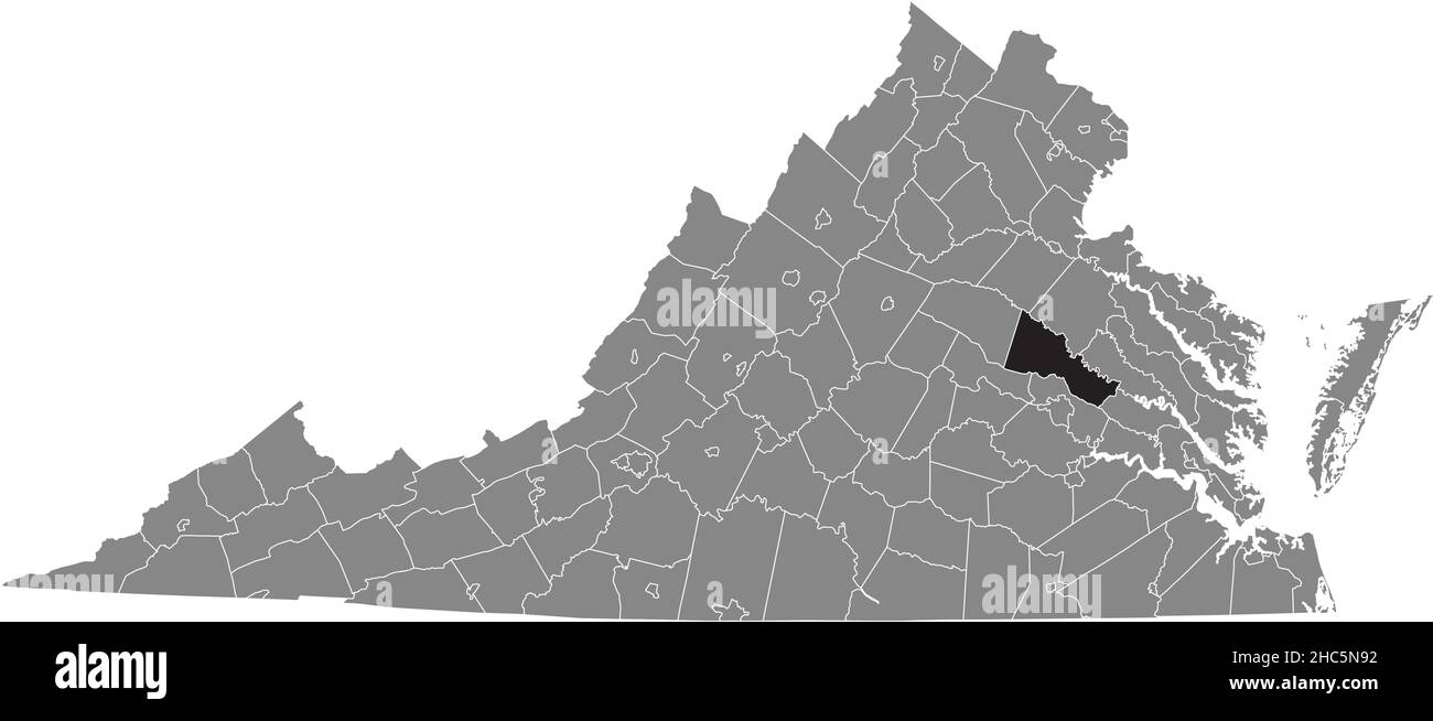 Mappa della zona evidenziata in nero della contea di Hanover all'interno della mappa amministrativa grigia dello stato federale della Virginia, USA Illustrazione Vettoriale