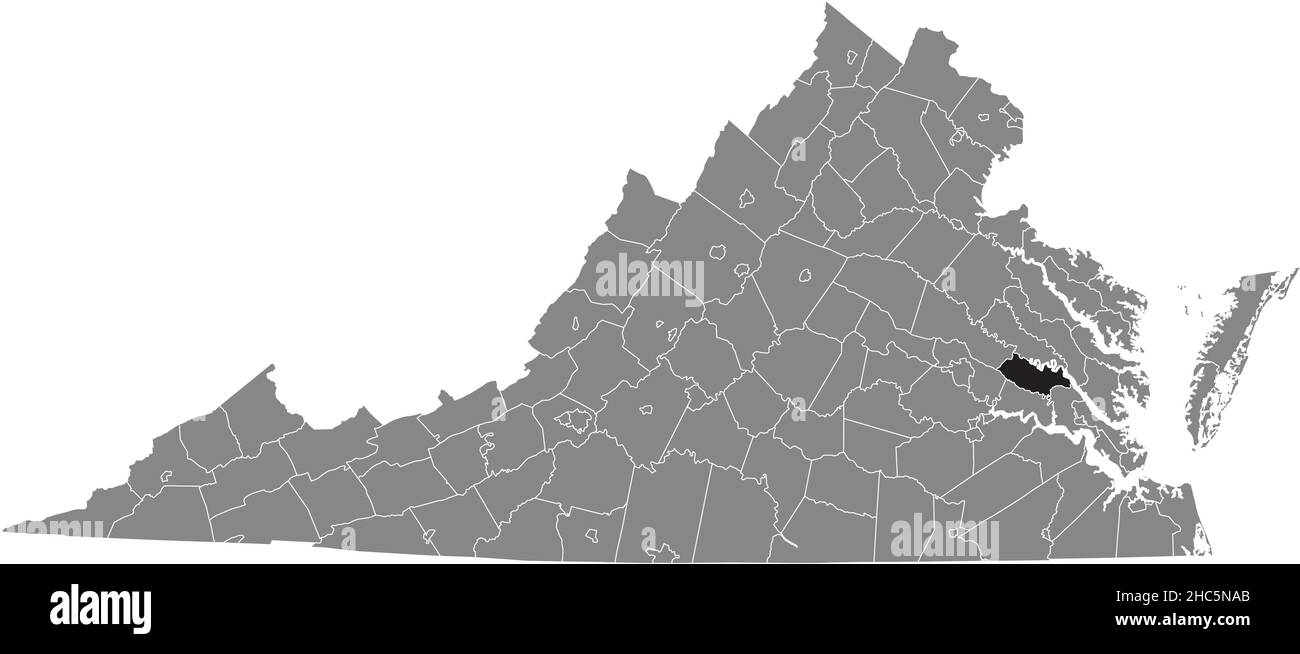 Mappa della posizione evidenziata in nero del New Kent all'interno della mappa amministrativa grigia dello Stato federale della Virginia, USA Illustrazione Vettoriale