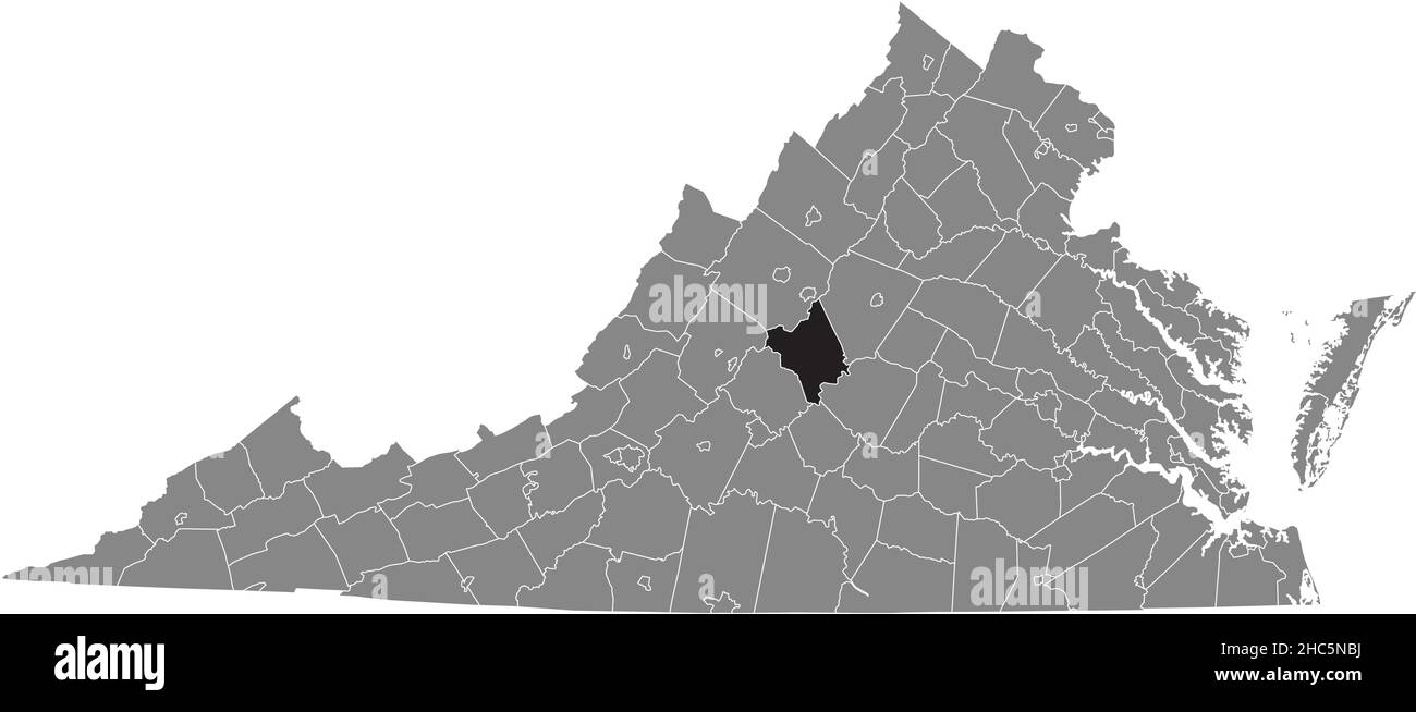 Mappa della posizione evidenziata in nero della mappa amministrativa grigia di Nelson Inside dello Stato federale della Virginia, USA Illustrazione Vettoriale