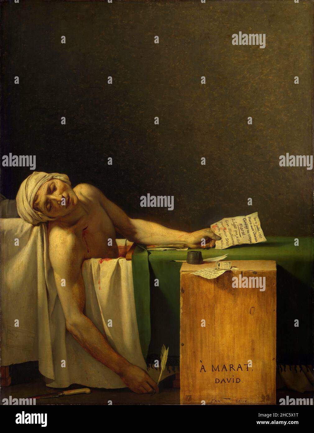 La morte del dipinto di Marat di Jacques Louis David Foto Stock