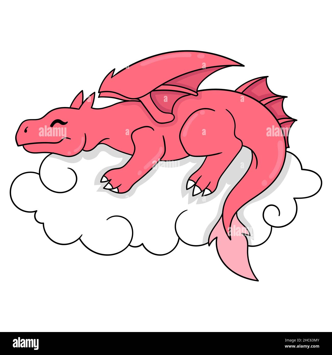 il drago sta dormendo sul letto della nube tranquillamente, illustrazione vettoriale art. doodle icona immagine kawaii. Illustrazione Vettoriale
