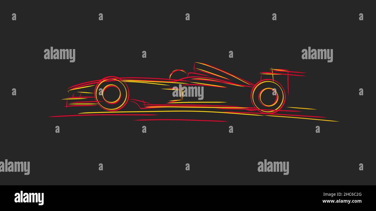 Illustrazione dello schizzo della linea di vista laterale dell'auto sportiva, linee rosse e arancioni che creano la silhouette dell'auto Illustrazione Vettoriale