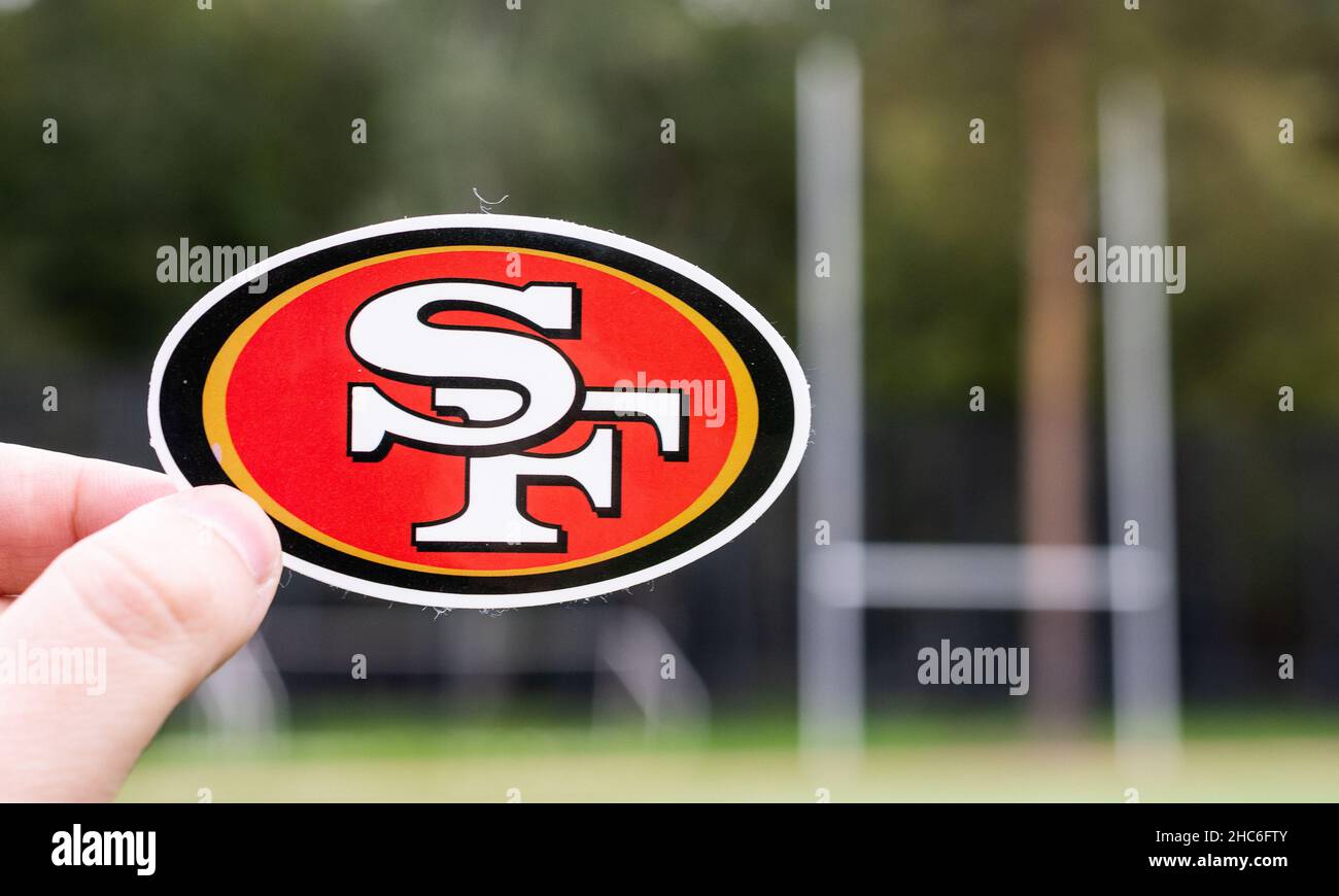 16 settembre 2021, San Francisco, California. L'emblema di una squadra di football americano professionale Seattle Seahawks con sede a Seattle presso la sta sportiva Foto Stock