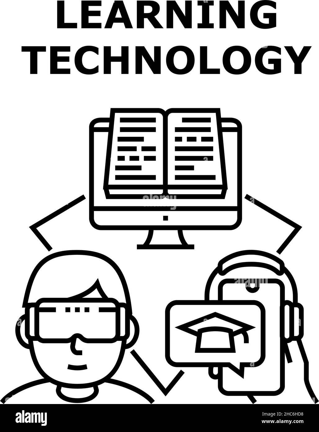 Illustrazione vettoriale dell'icona della tecnologia di apprendimento Illustrazione Vettoriale