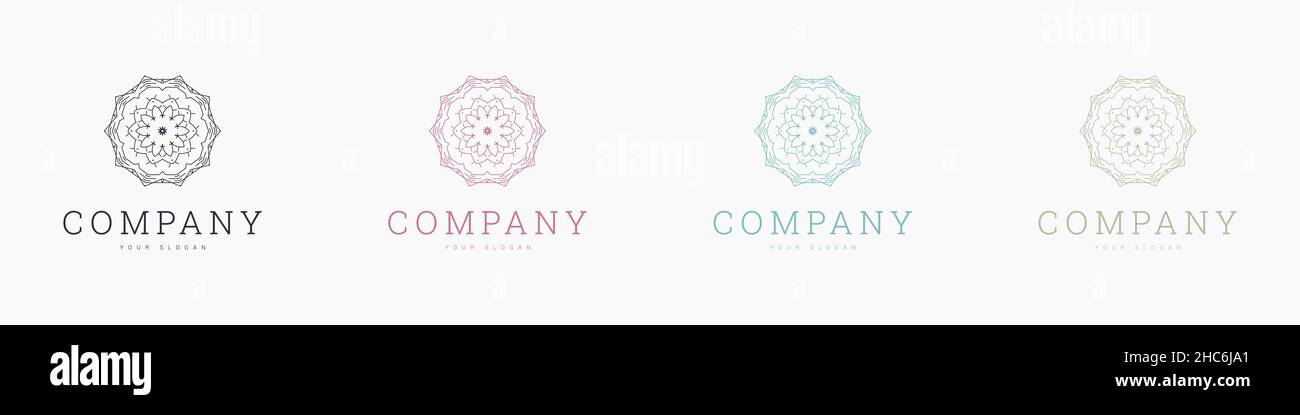 modello creativo di logo vettoriale mandala marchio retro Illustrazione Vettoriale