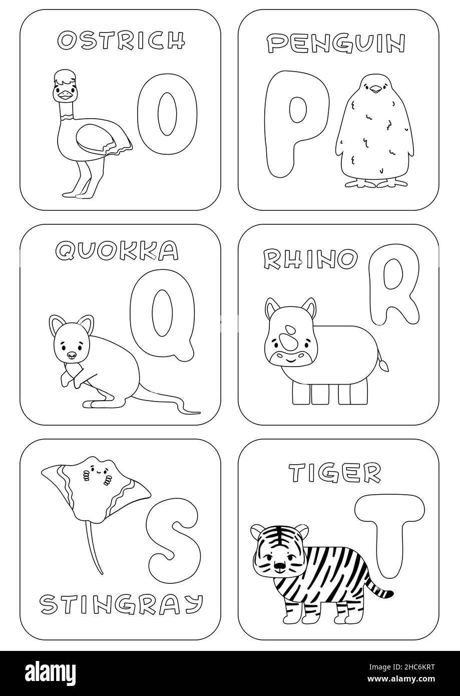 Alfabeto inglese o-T gioco per bambini. Pagine da colorare con animali e  lettere che possono essere utilizzate per l'apprendimento, l'educazione  relax, giochi per bambini. Vettore Immagine e Vettoriale - Alamy