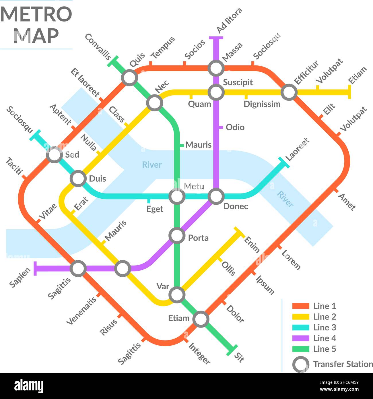 Mappa delle stazioni della metropolitana, schema dei trasporti pubblici sotterranei, rete metropolitana. Illustrazione vettoriale della mappa metropolitana urbana della città sotterranea. Metropolitana pubblico Illustrazione Vettoriale