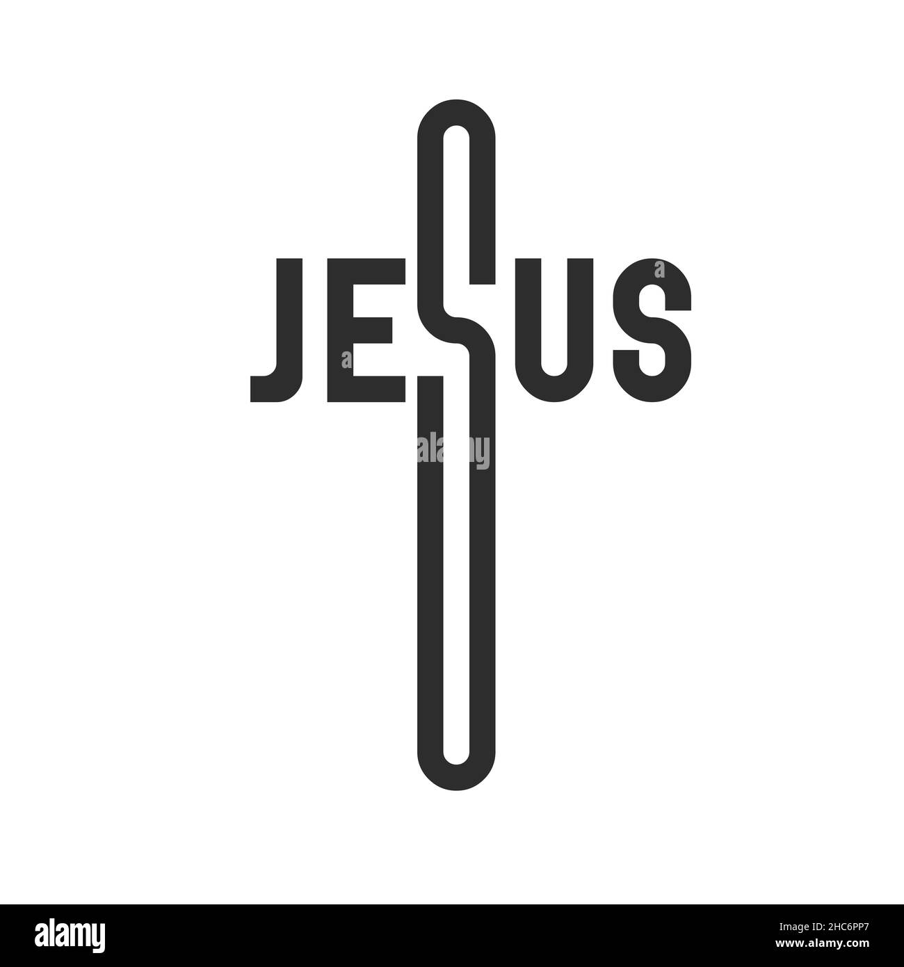 GESÙ. Emblema creativo. Testo stilizzato a forma di crocefisso. Piatta illustrazione cristiana isolata, sfondo biblico. Foto Stock GESÙ. Emblema creativo. Testo stilizzato a forma di crocefisso. Piatta illustrazione cristiana isolata, sfondo biblico. Foto Stock