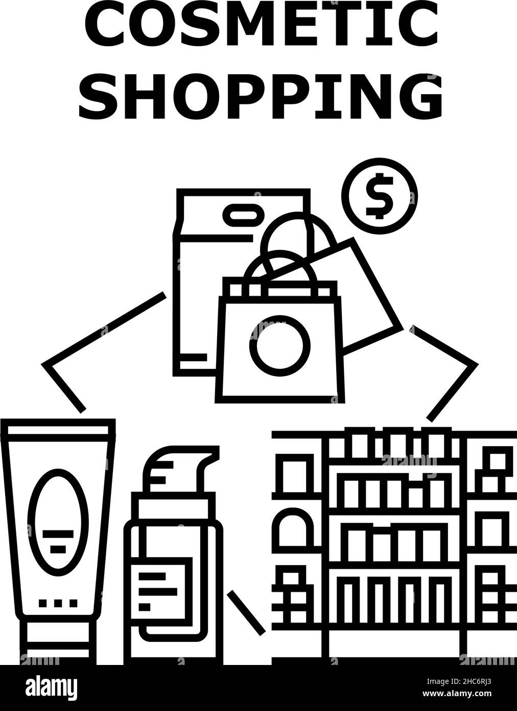 Cosmetic Shopping Store concept Black Illustration Illustrazione Vettoriale