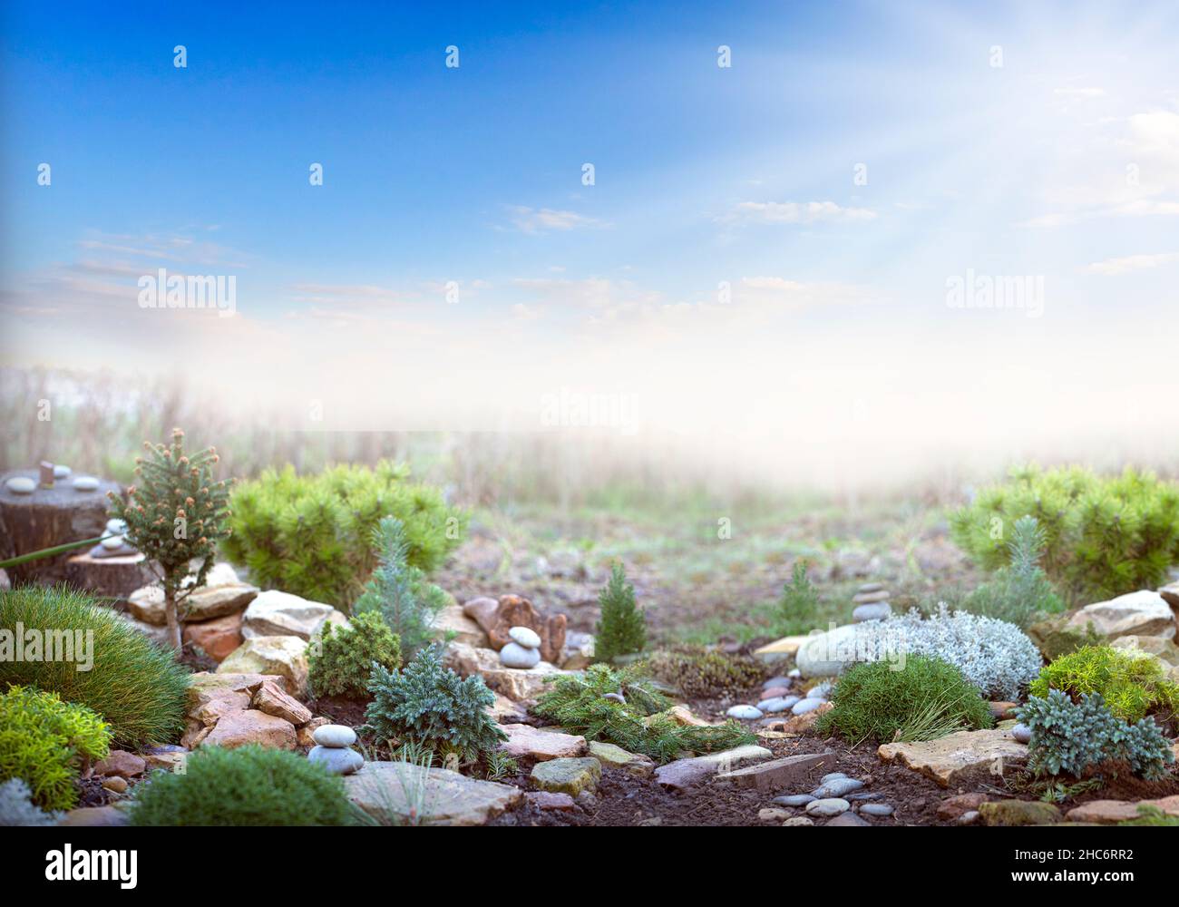 giardino paesaggio disegno sfondo con spazio copia Foto Stock