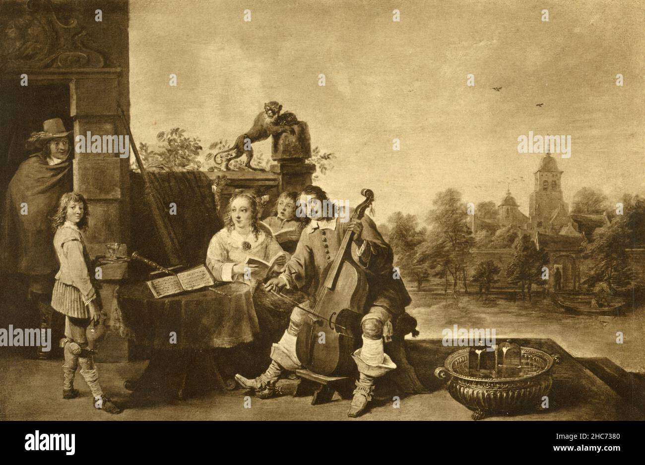 L'artista con la sua famiglia, dipinto dall'artista fiammingo David Teniers il giovane, Monaco di Baviera 1897 Foto Stock