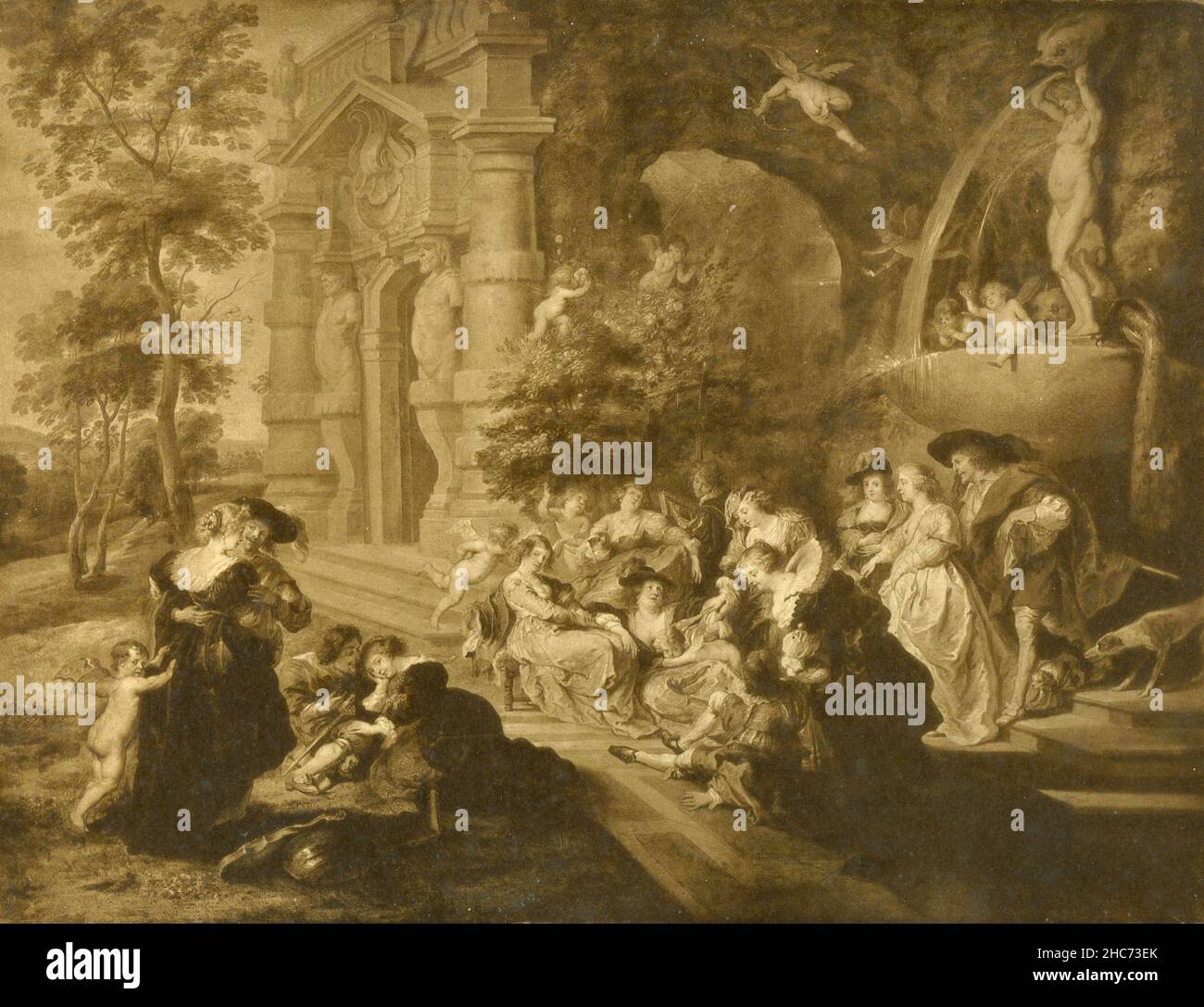 Il Giardino dell'Amore, dipinto dall'artista fiammingo Peter Paul Rubens, Monaco di Baviera 1897 Foto Stock