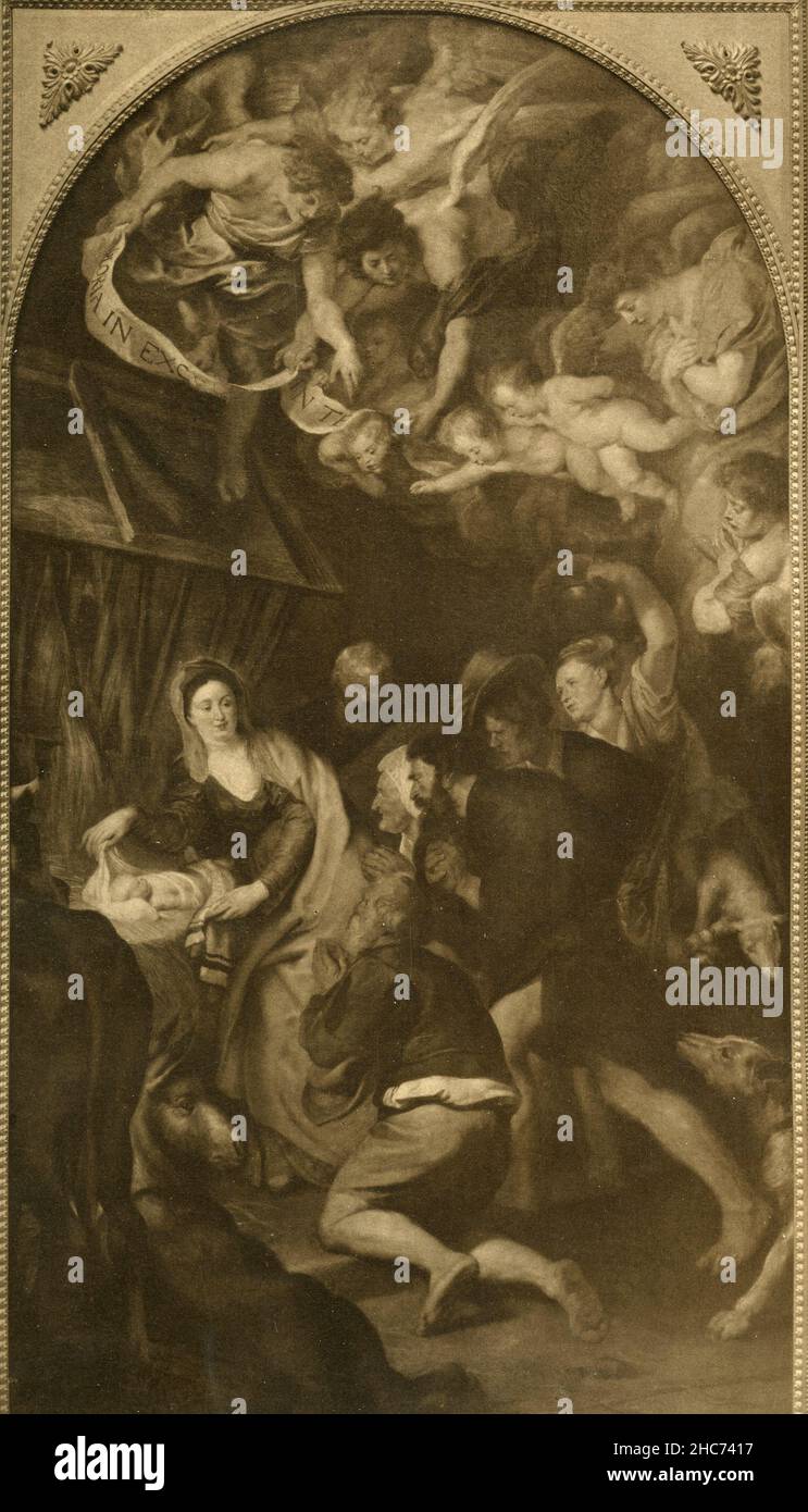 La nascita di Cristo, dipinto dall'artista fiammingo Peter Paul Rubens, Monaco di Baviera 1897 Foto Stock