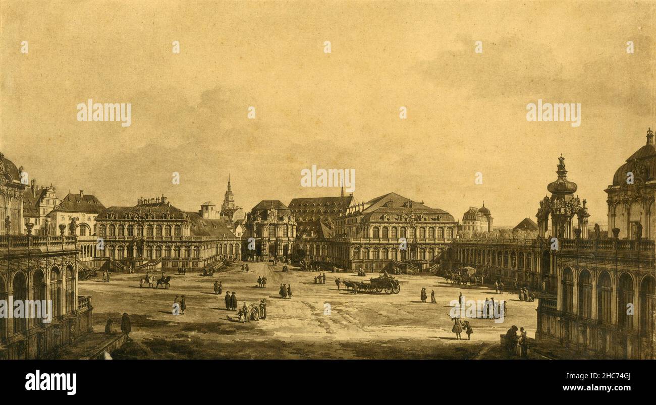Il complesso Zwinger di Dresda, dipinto dall'artista italiano Bernardo Bellotto, Monaco 1897 Foto Stock