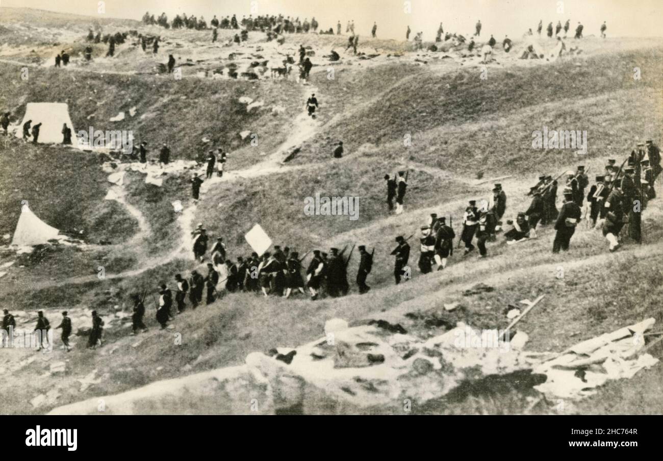 Xinhai Rivoluzione: L'esercito imperiale si arrende ai ribelli repubblicani, Nanking, Cina 1911 Foto Stock