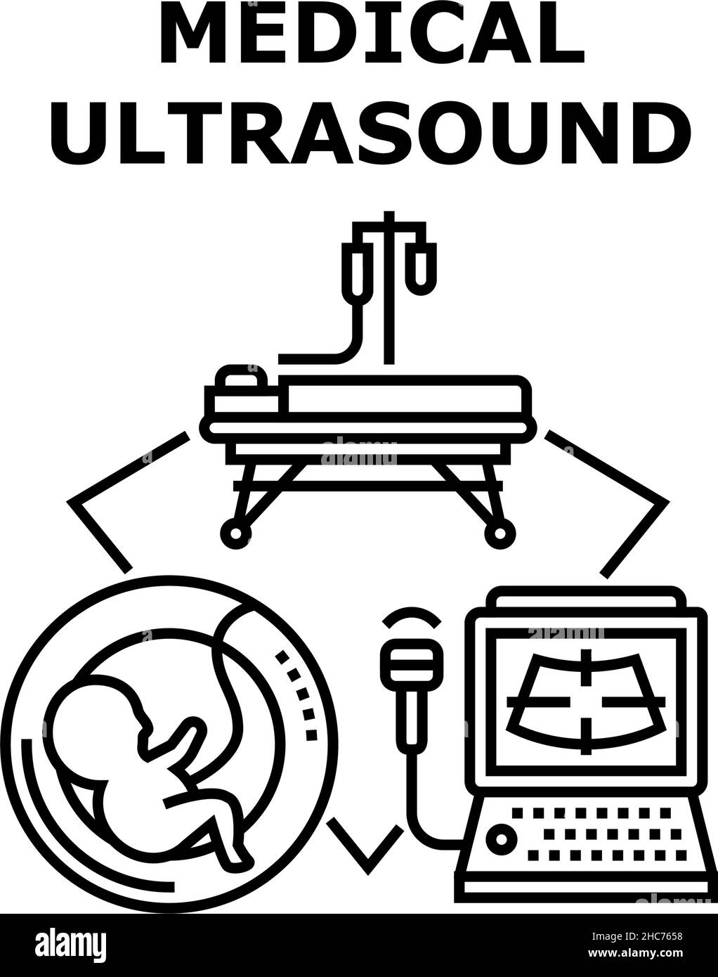 Medical Ultrasound Concept Black Illustration Illustrazione Vettoriale
