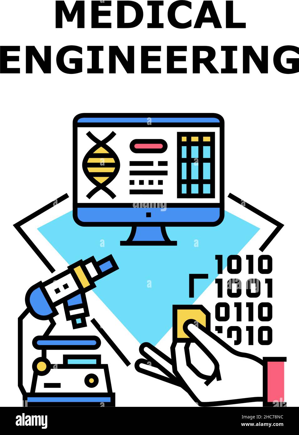Illustrazione del colore del concetto di ingegneria medica Illustrazione Vettoriale