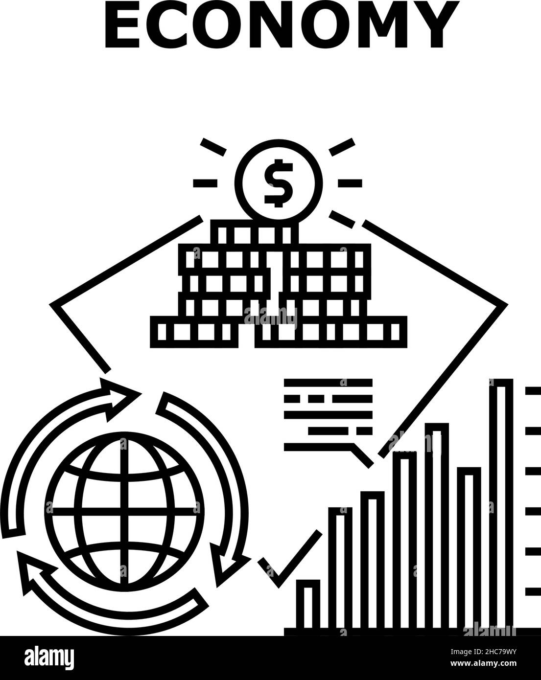 Economia Finanza concetto vettoriale nero Illustrazione Illustrazione Vettoriale