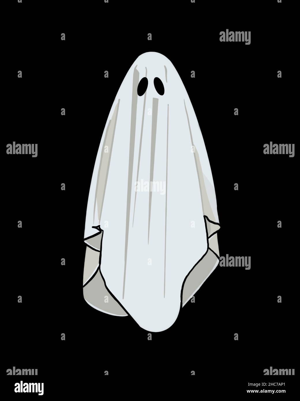 Disegno di un fantasma bianco su sfondo nero - fantasma del foglio Foto Stock
