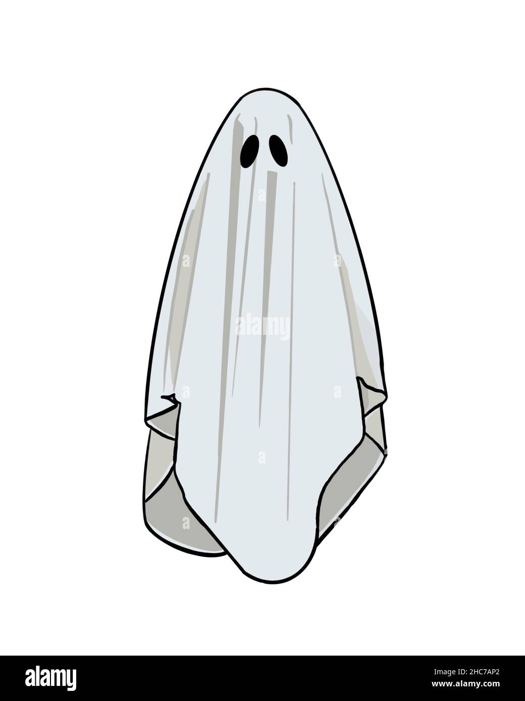 Disegno di un fantasma bianco su sfondo bianco - fantasma del foglio Foto Stock