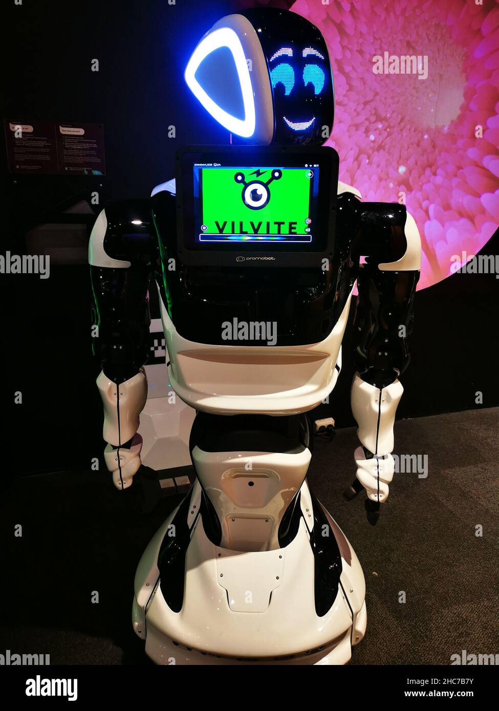 Colpo verticale di un robot al VilVite Bergen Science Center, Norvegia Foto Stock
