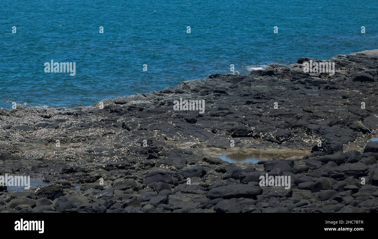 Waves Rocky Shoreline a Bargara Bundaberg QLD Australia Foto Stock