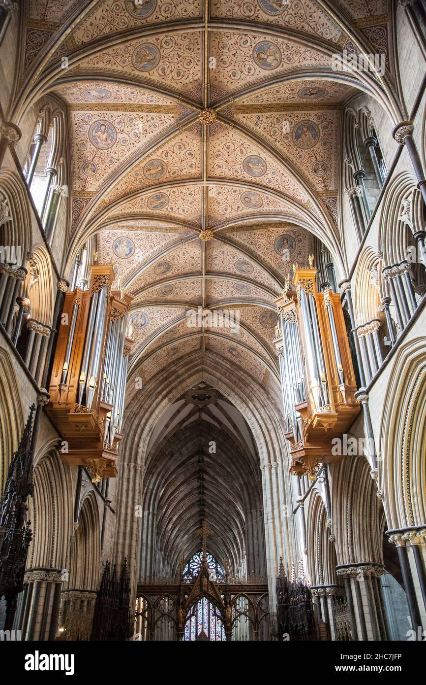 Worcester, Worcestershire, Inghilterra, Gran Bretagna, Sep 16th 2016, splendida vista sul tetto della navata della cattedrale Foto Stock