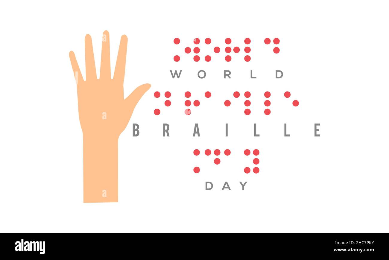 04 gennaio - Braille Day. Disegno vettoriale di consapevolezza per banner, poster, maglietta, cartoncino. Illustrazione Vettoriale