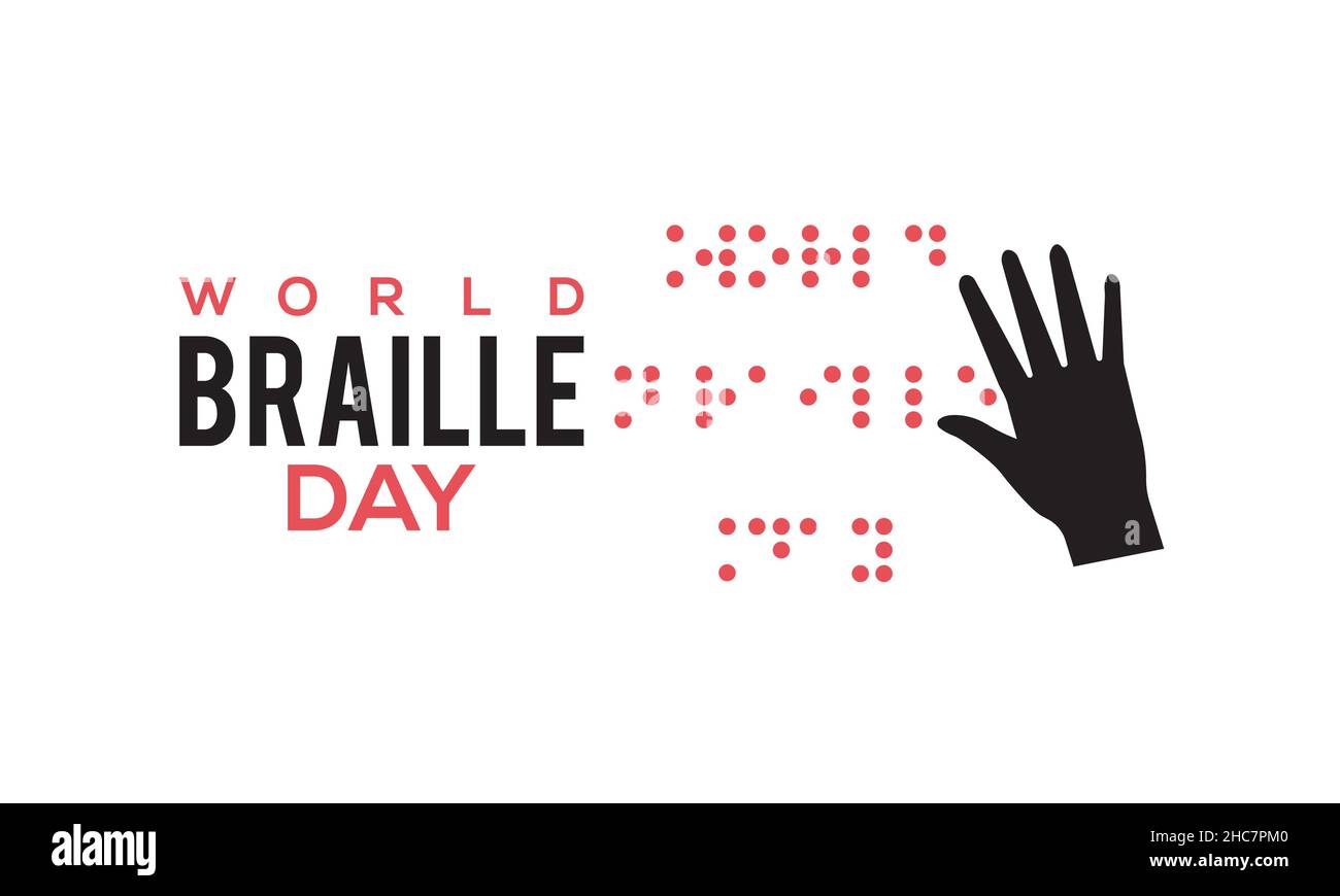 04 gennaio - Braille Day. Disegno vettoriale di consapevolezza per banner, poster, maglietta, cartoncino. Illustrazione Vettoriale