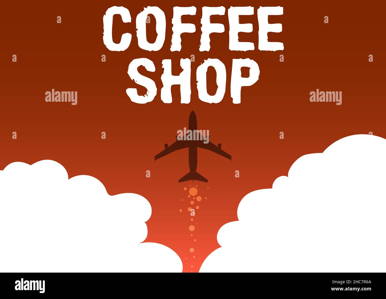 Scrittura visualizzazione testo Coffee Shop. Parola scritta su un ristorante che serve principalmente caffè, e pasti leggeri Illustrazione del lancio di aeroplano Foto Stock
