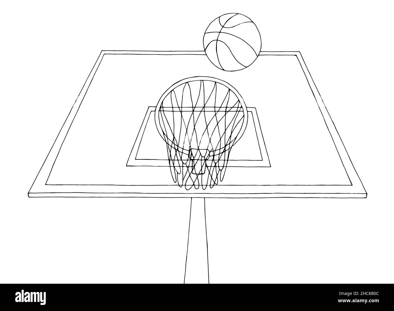 Basket hoop palla sport grafica bianco nero disegno illustrazione vettore Illustrazione Vettoriale