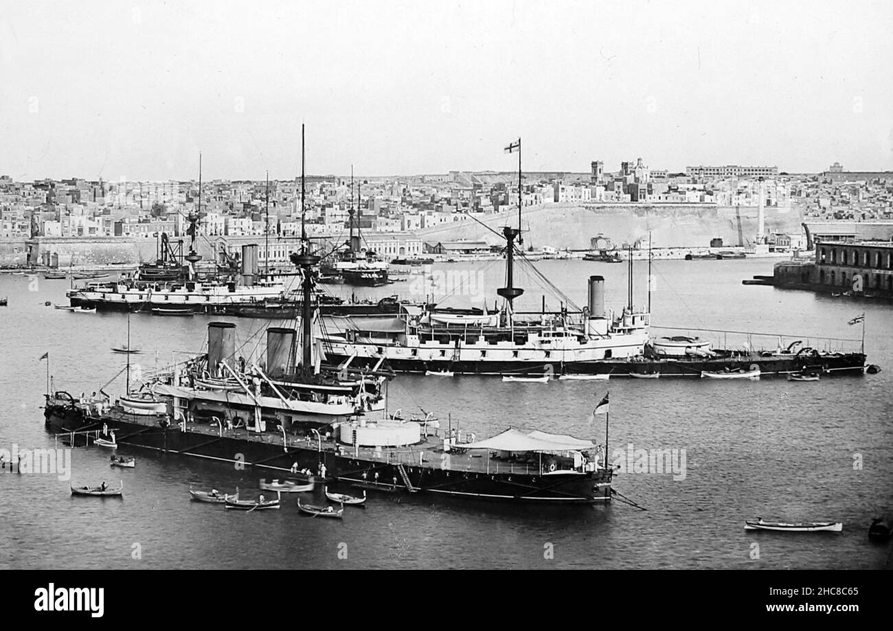 Navi a vapore, Porto di Valletta, Malta, periodo vittoriano Foto Stock