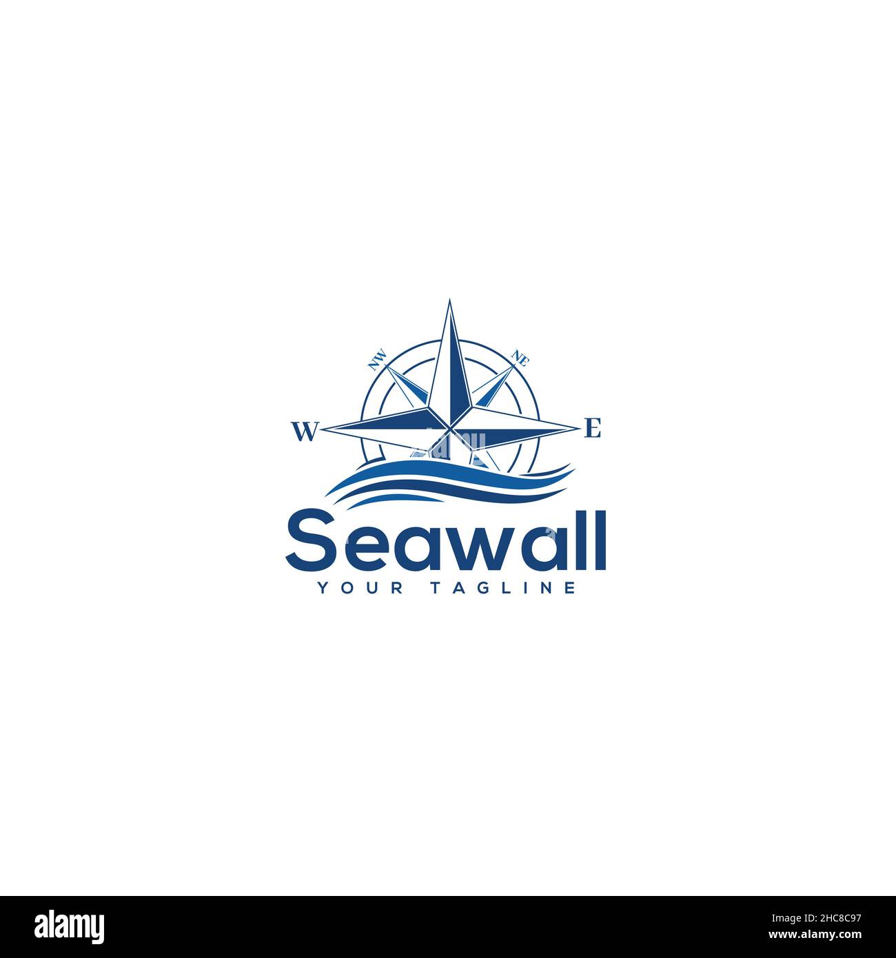 Design moderno Seawall con logo a bussola diretta Illustrazione Vettoriale