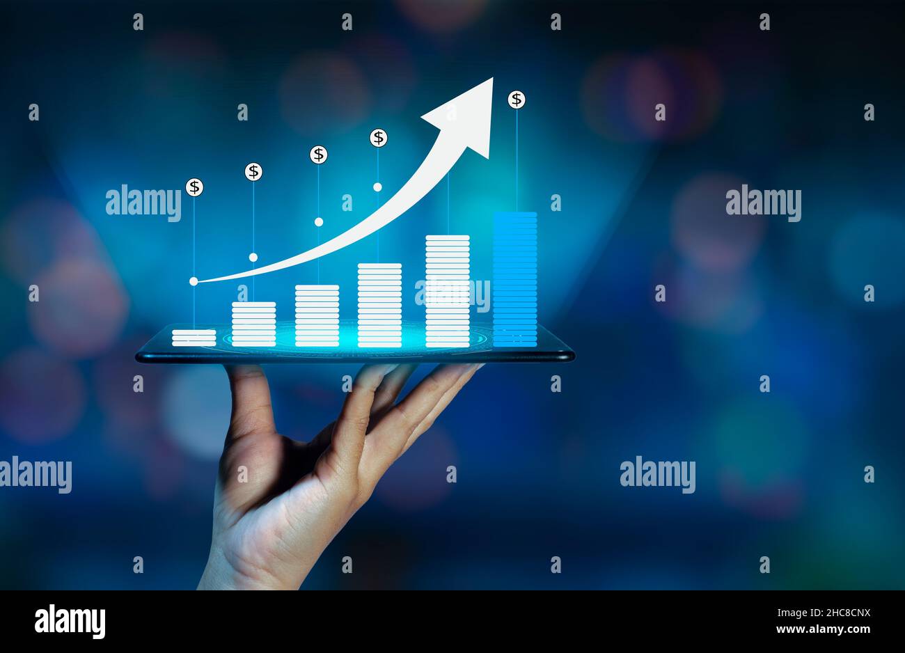 Grafico della crescita finanziaria delle comunicazioni globali Binary Smart Phone e il mondo Internet imprenditori, premere il tasto telefono per comunicare in Internet S Foto Stock