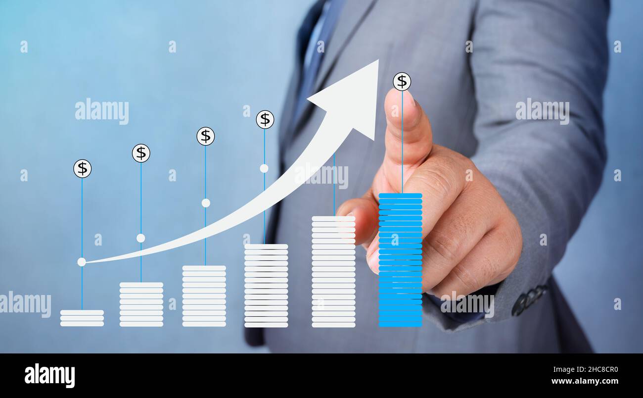 Grafico della crescita finanziaria delle comunicazioni globali Binary Smart Phone e il mondo Internet imprenditori, premere il tasto telefono per comunicare in Internet S Foto Stock