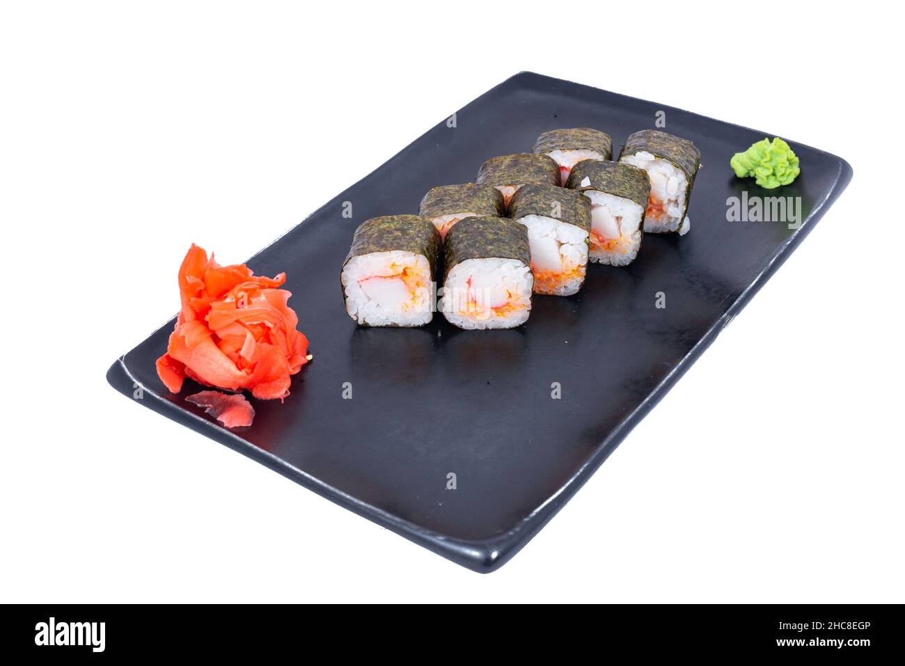 Cucina giapponese - Sushi Roll con gamberi e conger, avocado, Tobiko e formaggio. Sushi roll tempura, cucina giapponese Foto Stock