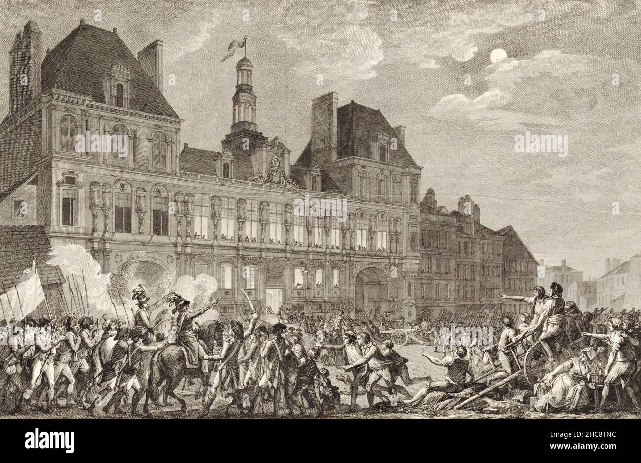 La caduta di Robespierre ebbe luogo il 24-26 luglio 1794 (anno Termidoro 8-10, 2 nel Calendario rivoluzionario). Memmbers del comune di Parigi assalono l'Hôtel de Ville a sostegno di Robespierre e sono respinte da truppe governative Foto Stock